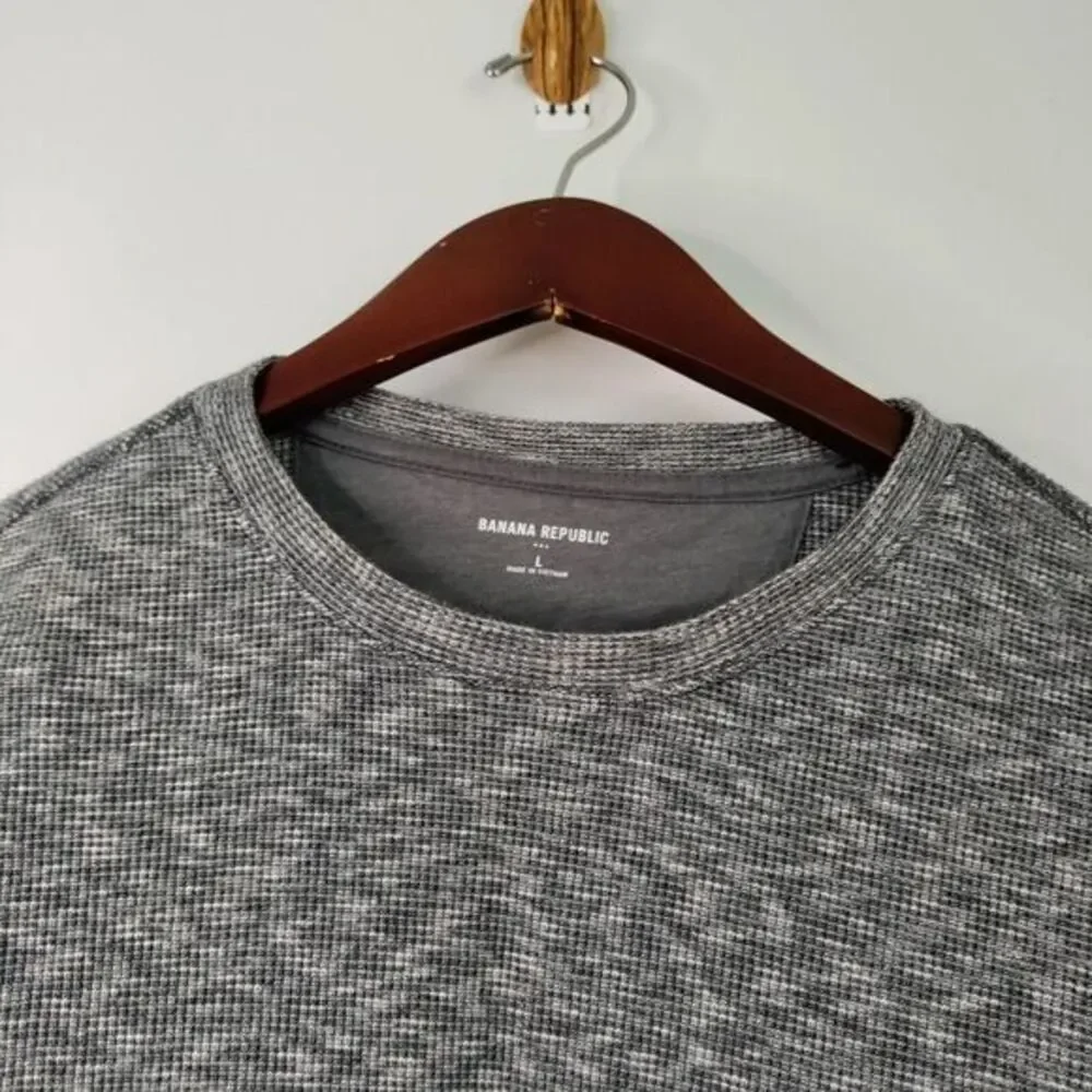 Banana Republic Men L Waffle Knit Heather Gray Long Sleeve‎ Thermal Sport Shirt